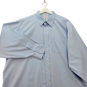 Brooks Brothers Dress Shirt Men 18.5 34 Light Blue Supima Non-Iron Cotton Preppy